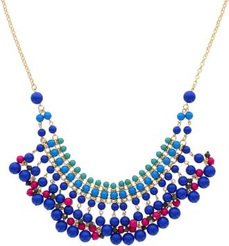 Olivia Welles Beaded Fringe Bib Necklace in Gold /Blue at Nordstrom Rack