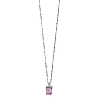Diamond2Deal Sterling Silver with 14K Accent Amethyst and Diamond Pendant Necklace