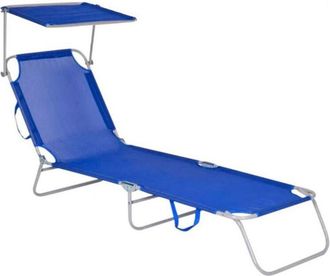 Trade Shop Trade Shop - Lettino In Textilene Con Parasole Blu Per Mare Giardino Schienale Regolabile 281012