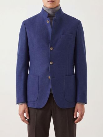 Brunello Cucinelli Water-Repellent Cashmere Short Single-Breasted Coat with High Collar