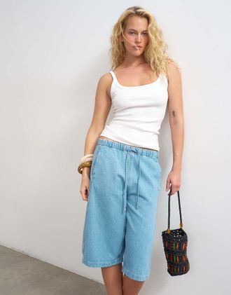 Topshop Pantaloncini di jeans candeggiati-Blu