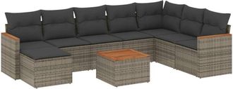 vidaXL Set De Muebles De Jard&iacute;n 9 Pzas Y Cojines Rat&aacute;n Sint&eacute;tico Gris Vidaxl