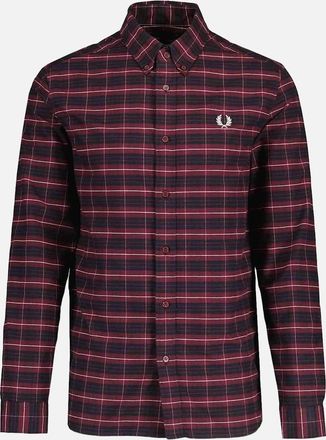 Fred Perry Mens Fred Perry M8714 Brushed Oxford Tartan Shirt - Oxblood - Black - Size: 38/Regular