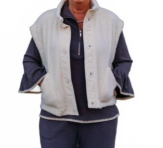 Multiples Stand Collar Snap Front Jacket In White