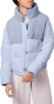 Bernardo High Pile Fleece Contrast Short Puffer Jacket in Stone Blue at Nordstrom Rack, Size X-Small