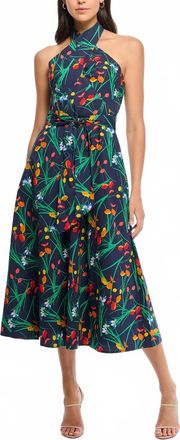 Shoshanna Beekman Halter Midi Dress In Navy Multi
