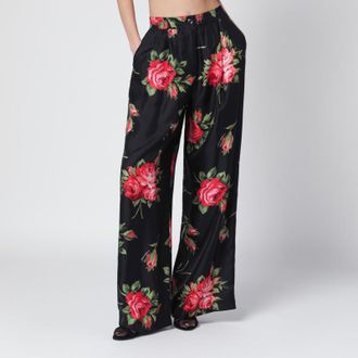 Dolce & Gabbana Wide twill trousers with rose bouquet print