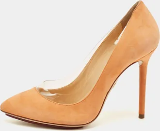 Charlotte Olympia Orange Suede And Pvc Dolly Pointed Toe Pumps