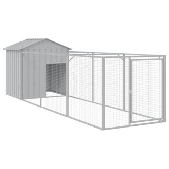 vidaXL Caseta Perros Tejado Acero Galvanizado Gris Claro 117x405x123cm Vidaxl