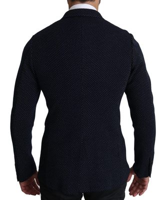 Dolce & Gabbana Mens Dark Blue Dotted Double Breasted Coat Blazer Clothing