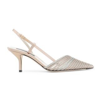 Giorgio Armani Pumps, female, Beige, Size: 8 1/2 US Satin Slingbacks with Passementerie Trim Detail
