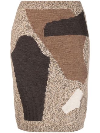 Moschino intarsia knit-pattern pencil skirt - women - Cotton/Virgin Wool/Alpaca Wool/Polyamide/Spandex/Elastane - 40 - Neutrals