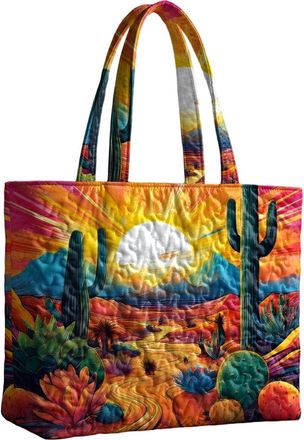 Generic Quilted Tote Bag - Oil Painting - Vintage Small Pouch Reusable Grocery Large Shoulder Tote Bag,for Gym Q Desert