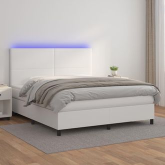 vidaXL Vidaxl - Cama Box Spring Colch&oacute;n Y Led Cuero Sint&eacute;tico Blanco 160x200 Cm