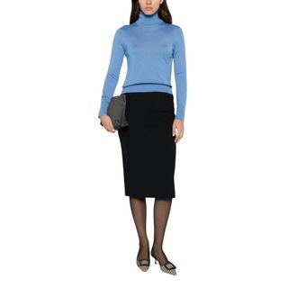Alpha Studio Fijngebreide coltrui - Dames - Coltruien - Blauw - M - Truien & Vesten