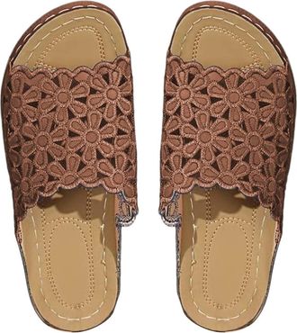 Generic Womens Beach Slope Heel Slippers Hollow Casual Slippers Slope Bottom Shoes Sandals 3g Slide Sandal (Brown, 7.5)