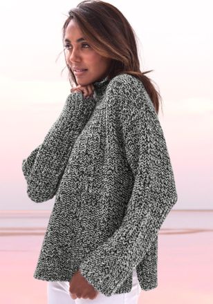 Buffalo Stehkragenpullover BUFFALO, Damen, Gr. 32/34, schwarz-weiss (schwarz, wei&szlig;), Strick, Obermaterial: 64% Polyester, 23% Polyacryl, 10% Polyamid, 3% Woll