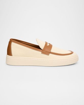 Giuseppe Zanotti Mens Karmy Canvas and Leather Penny Loafers