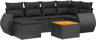 vidaXL Set De Comedor De Jard&iacute;n 7 Pzas Y Cojines Rat&aacute;n Sint&eacute;tico Negro Vidaxl