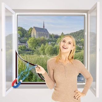 OEM Mosquitera Magn&eacute;tica Ajustable Para Ventana (hazlo T&uacute; Mismo) - M&aacute;x. 100 X 130 Cm - Sin Taladrar, Se Puede Cortar - F&aacute;cil De Instalar (marco Blanco, Lo