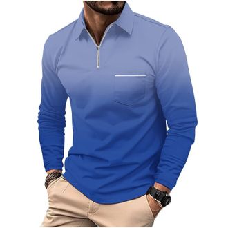 Generic Mens Polos Shirts 1/4 Zip Long Sleeve Tops Fashion Lapel Gradient Shirts Smart Office Work Pullover with Pocket Going Out Golf Rugby Top Outdoor Sport