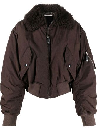 Stella McCartney faux-fur collar cropped bomber jacket - women - Artificial Fur/Fabric - 40 - Brown