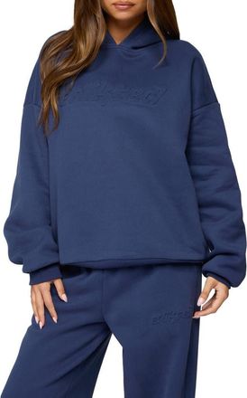 Edikted Totally Edikted Embossed Hoodie in Navy at Nordstrom, Size X-Large