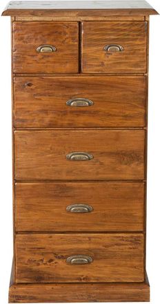 Biscottini International Cajonera De Estilo Country De Madera Maciza De Tilo Acabado Con Efecto Nogal 63x41x120 Cm