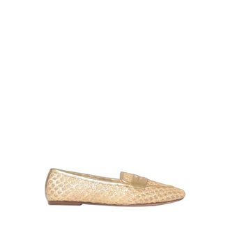 Twinset Mocassins van geperforeerd raffia en gelamineerd leer - Dames - Schoenen - Beige - Maat: 37 EU Leer