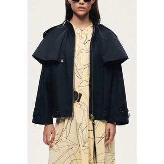 Nocturne Hooded Short Trench Jacket in Black at Nordstrom, Size Medium