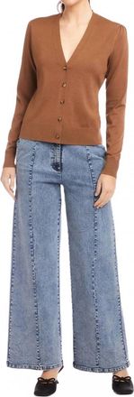 Fifteen Twenty Lacey V Neck Cardigan In Mocha