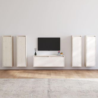 vidaXL Muebles Para Tv 5 Piezas Madera Maciza De Pino Blanco Vidaxl