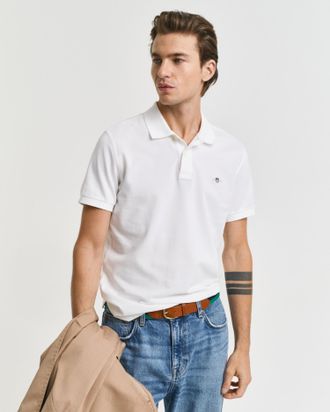 GANT Poloshirt GANT SLIM SHIELD SS PIQUE POLO, Herren, Gr. 4XL, weiss (wei&szlig;), Jersey, Obermaterial: 100% Baumwolle, unifarben, slim fit h&uuml;ftlang, hoch gesc