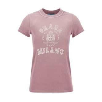 Prada T-Shirts, female, Pink, Size: S Pink Logo T-Shirt for Women