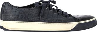 Lanvin DBB1 Croc-Embossed Sneakers in Navy Blue Leather