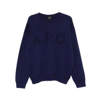 A.P.C. Round-neck Knitwear, male, Blue, Size: XL Round-neck Knitwear