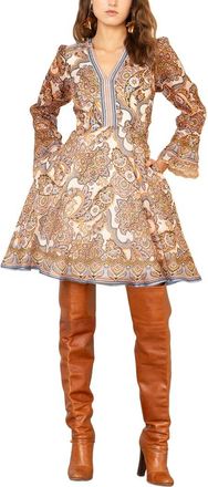 Hale Bob Hale Bob Artemis Long Sleeve Silk & Linen-Blend Mini Dress