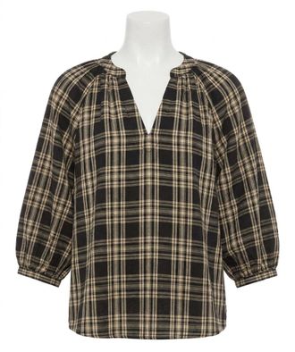 Faherty Portia Blouse In Black And White Plaid