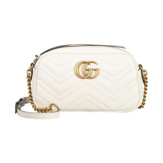 Gucci Tassen, Dames, Wit, ONE Size, Leer, GG Marmont Shoulder Tas