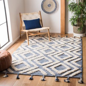 Safavieh Kenya Hand Made Area Rug, Navy / Ivory Bohemian Style Non-Shedding