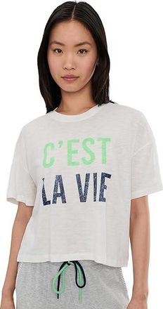 PJ Salvage Short Sleeve T-Shirts Cest La Vie Womens Pajama Ivory : LG (US 10-12), Cotton/Modal