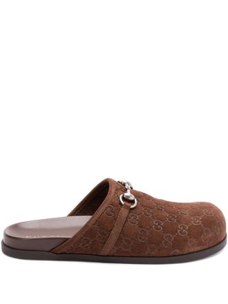Gucci GG-debossed slides - men - Calf Suede/Rubber/Calf Leather - 6 - Brown