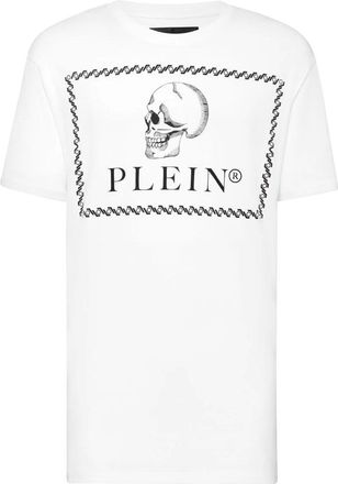 Philipp Plein Tops, Heren, Wit, 2Xl, Katoen, T-Shirt Round Neck Skull