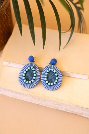 Kalalou Blueberry Rafia And Bead Earrings