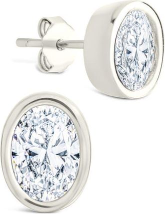 Sterling Forever Oval Cut Cubic Zirconia Stud Earrings in Silver at Nordstrom