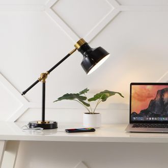 Jonathan Y Designs Allegra 18.5 Classic Farmhouse Adjustable Cantilever LED Task Lamp with USB Charging Port