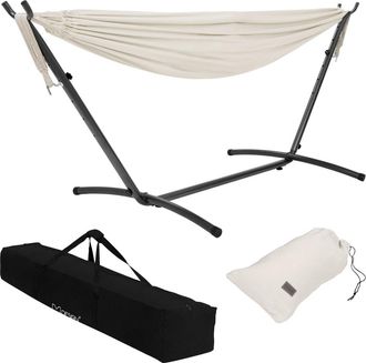 ML Design Hamaca doble beige con soporte para 2 personas con bolsa de transporte