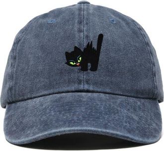 Dalix Blink Black Cat Dad Cap in Washed Navy Blue at Nordstrom