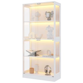 STILVORA Vitrina Con 4 Puertas, 4 Niveles Y Led Controlado Por Aplicaci&oacute;n Para Sal&oacute;n, En Mdf Y Vidrio, 80 &times; 35 &times; 170 Cm, Blanco