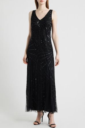 Pisarro Nights Beaded Sleeveless Tulle Gown in Black 001 at Nordstrom, Size 22